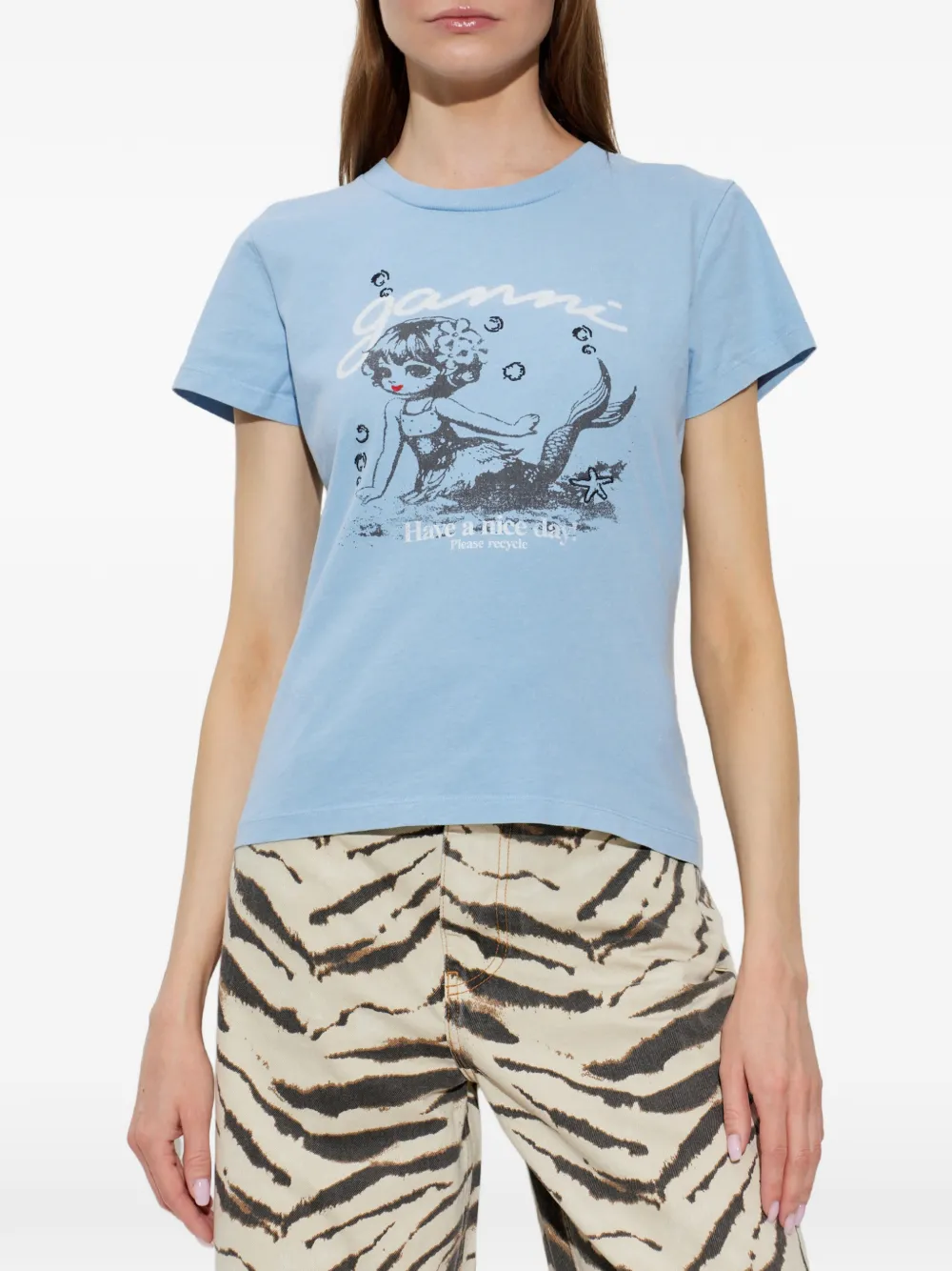 GANNI T-shirt met print Blauw