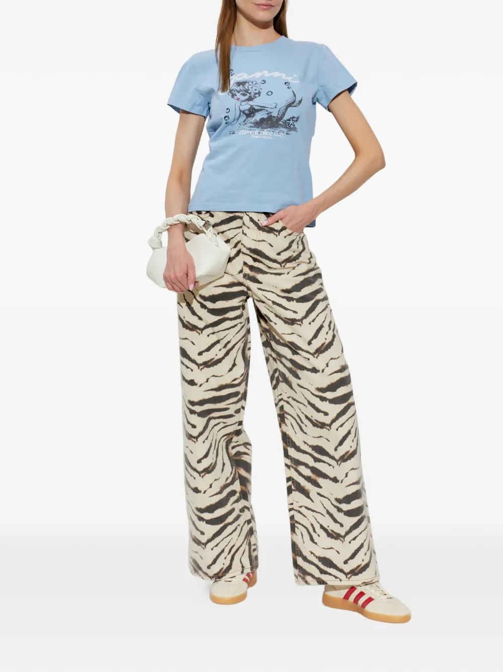 GANNI T-shirt met print Blauw