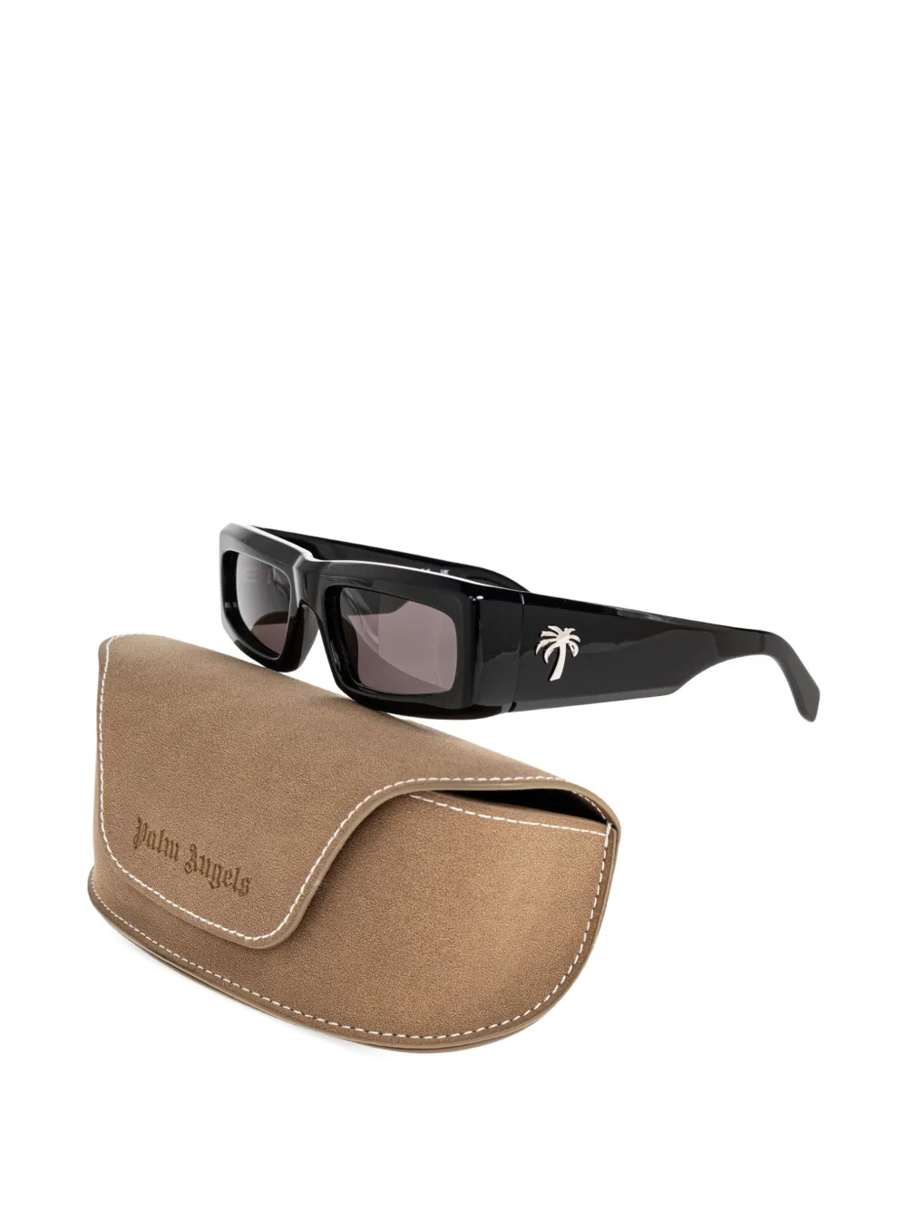 Palm Angels Eyewear Zonnebril met rechthoekig montuur en palmboomplakkaat Zwart