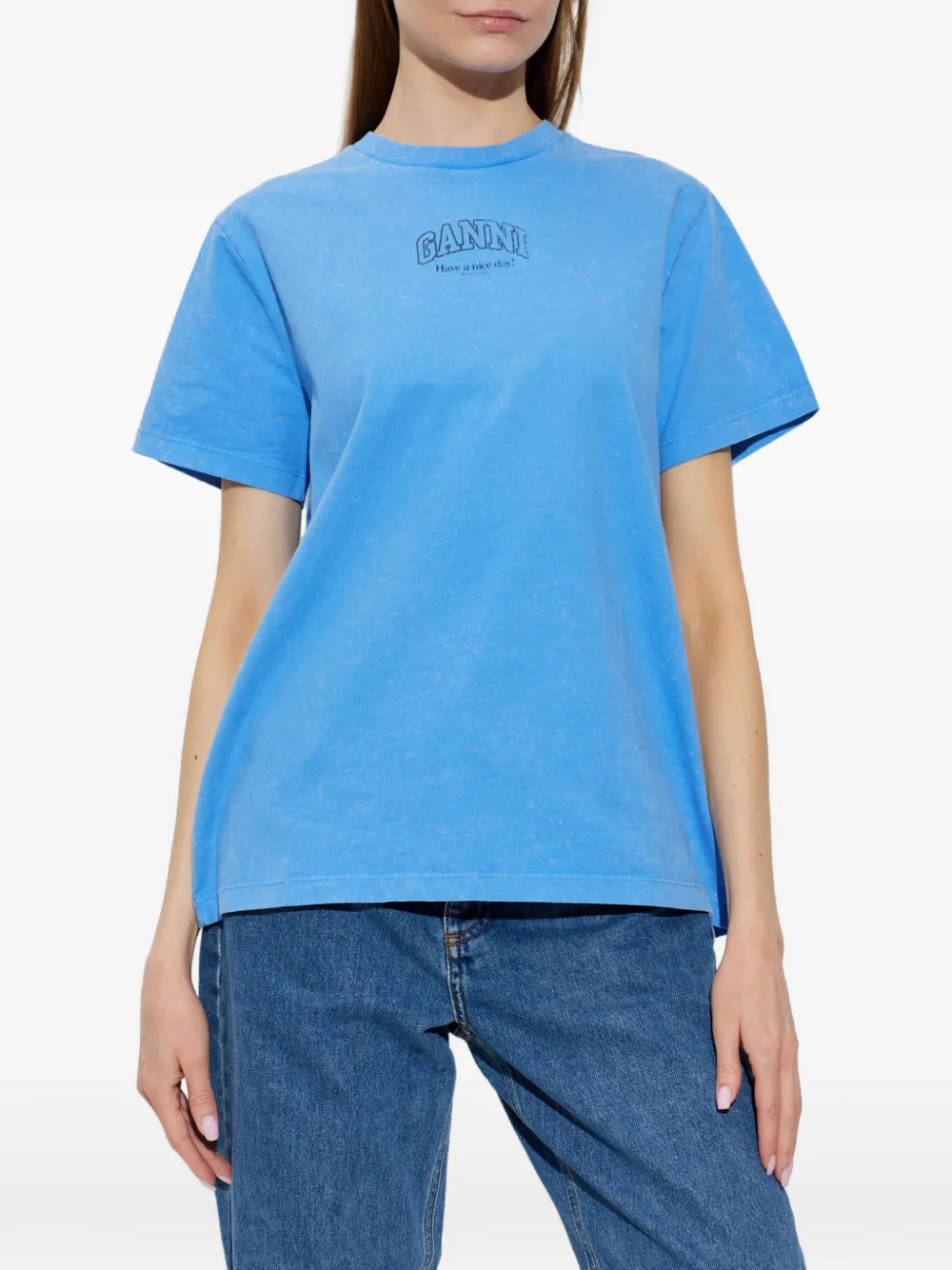 GANNI T-shirt met logoprint Blauw