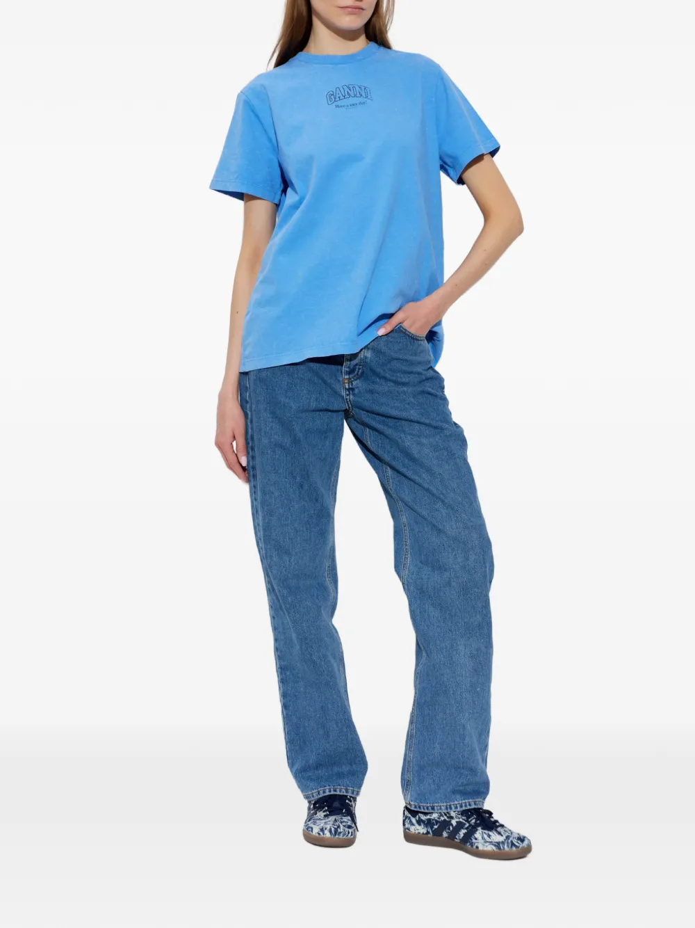 GANNI T-shirt met logoprint Blauw