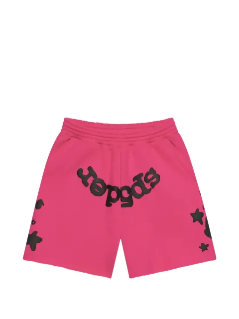 SP5DER logo-print raw-edge shorts