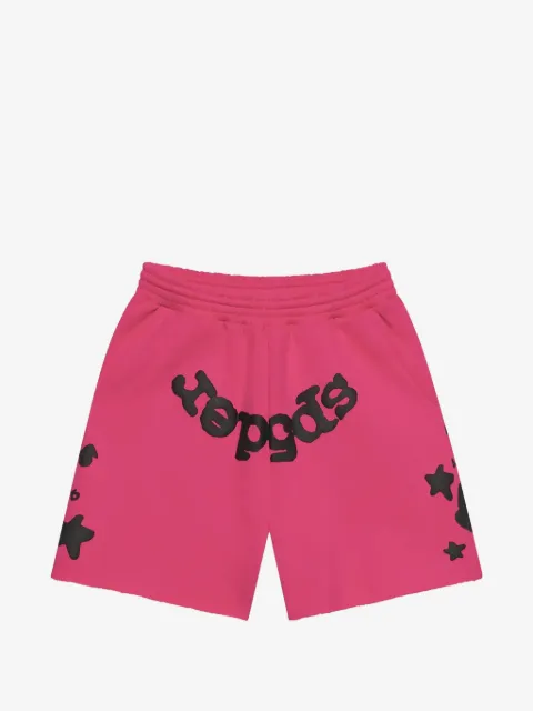 SP5DER logo-print raw-edge shorts