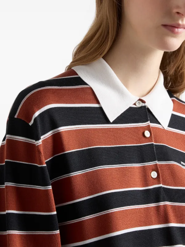 Prada Striped Silk Polo Shirt | Brown | FARFETCH