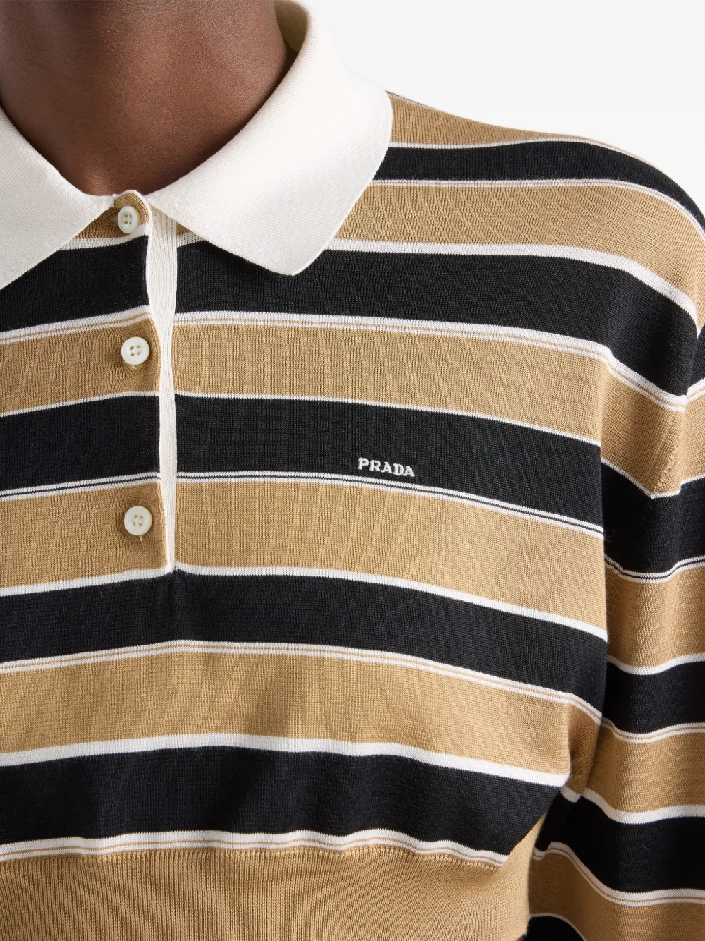Prada Cropped Striped Silk Polo Shirt | Neutrals | FARFETCH