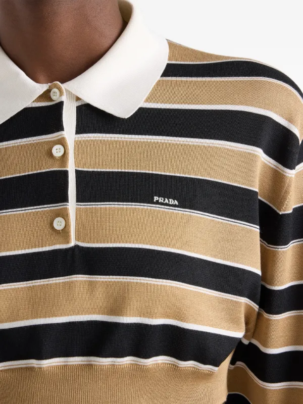 Prada Cropped Striped Silk Polo Shirt | Neutrals | FARFETCH