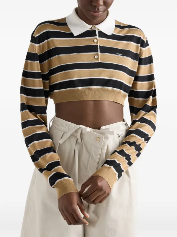 Prada Cropped Striped Silk Polo Shirt | Neutrals | FARFETCH