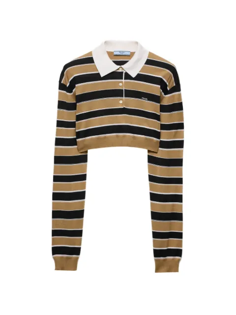 Prada cropped striped silk polo shirt