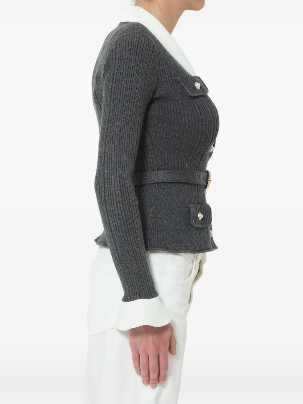 Self-Portrait Ribgebreid vest Grijs