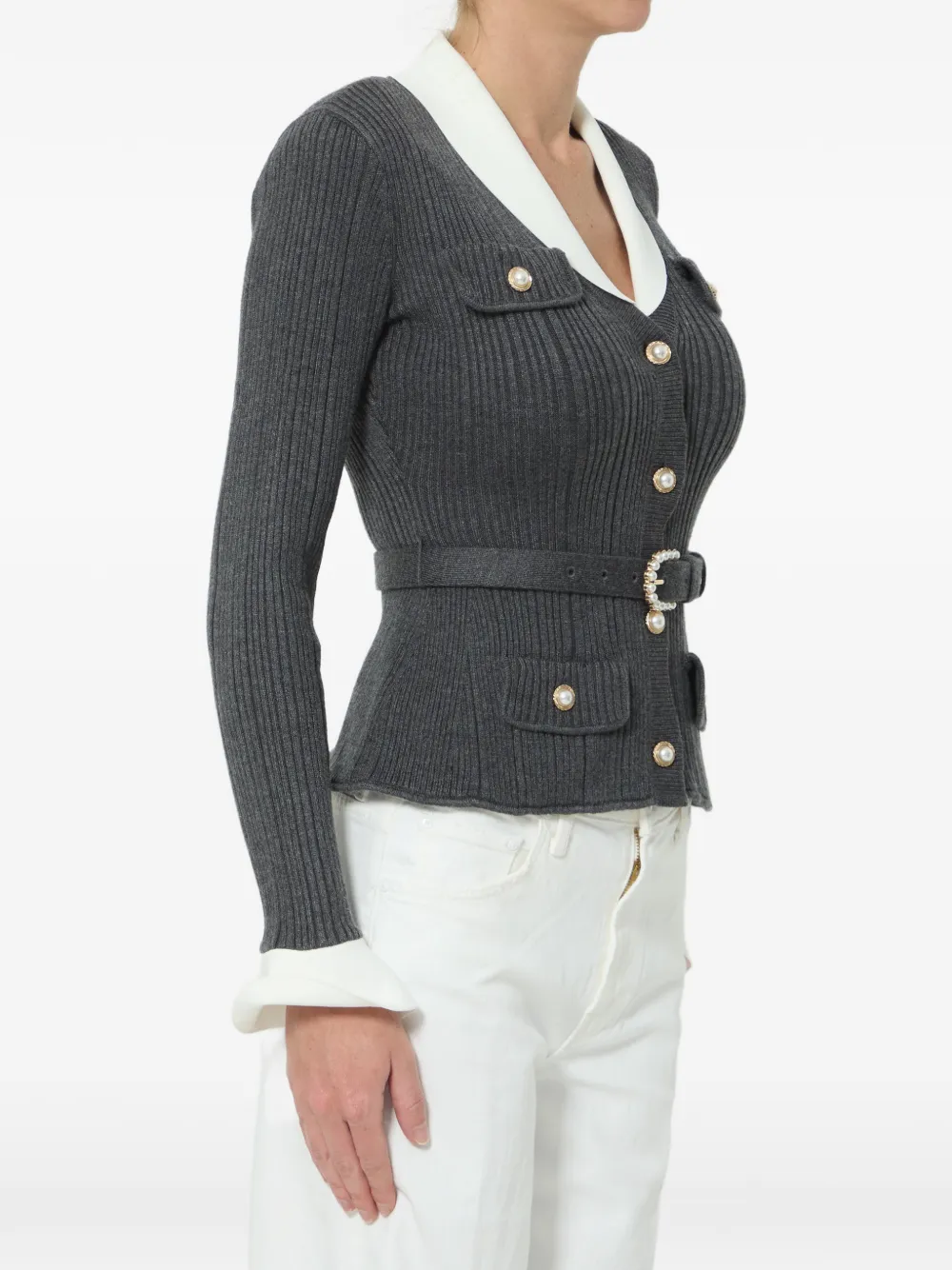Self-Portrait Ribgebreid vest Grijs