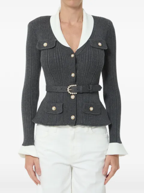 Self-Portrait Cardigan a coste con cintura