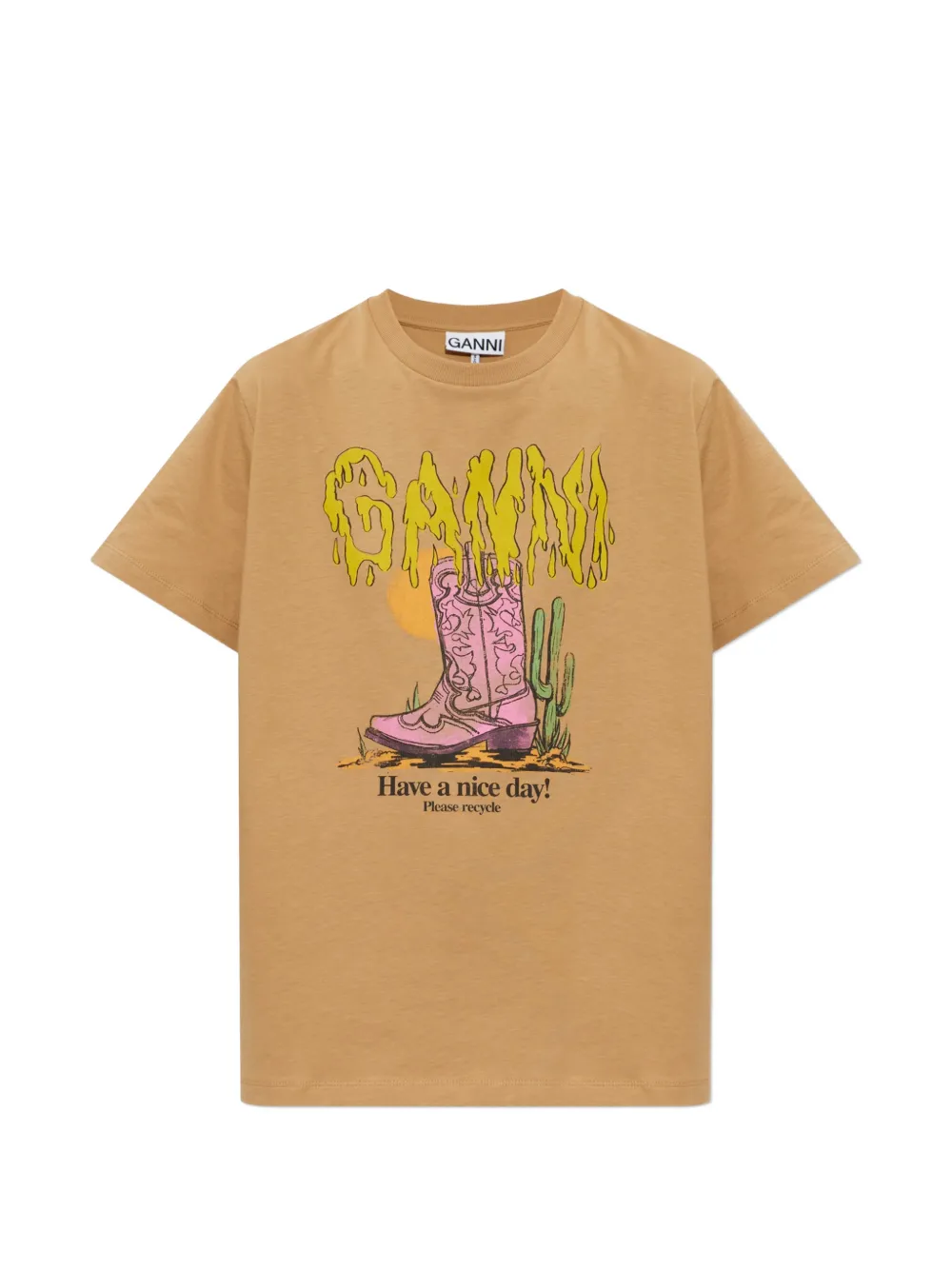 GANNI graphic-print T-shirt - Toni neutri