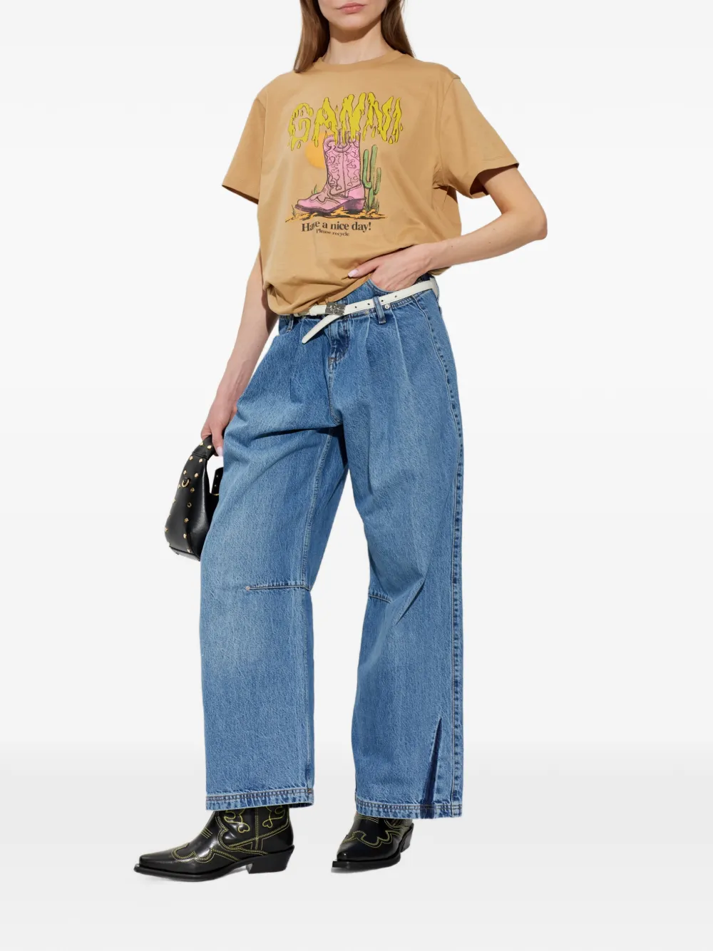 GANNI T-shirt met print Beige