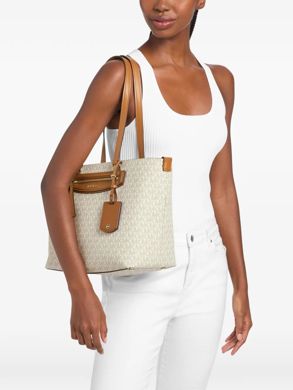 Michael Kors Medium Jet Set Travel shopper met logo-print Beige