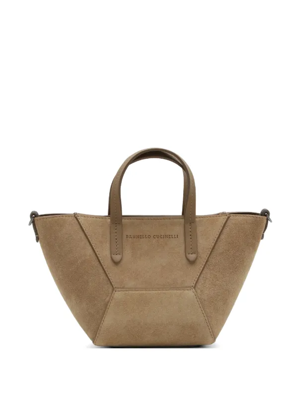 Brunello Cucinelli Suede Panelled Tote Bag in Brown