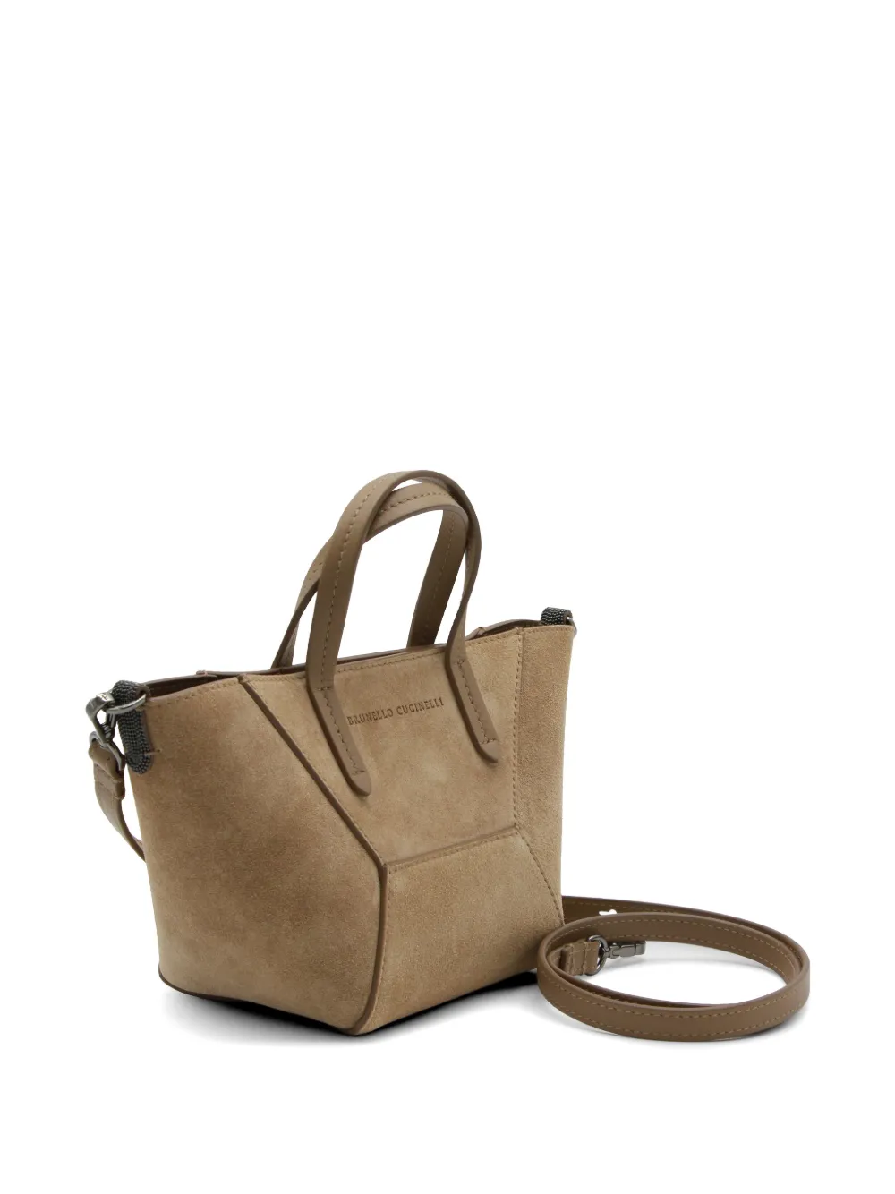 Brunello Cucinelli Suede Panelled Tote Bag in Brown, view 3