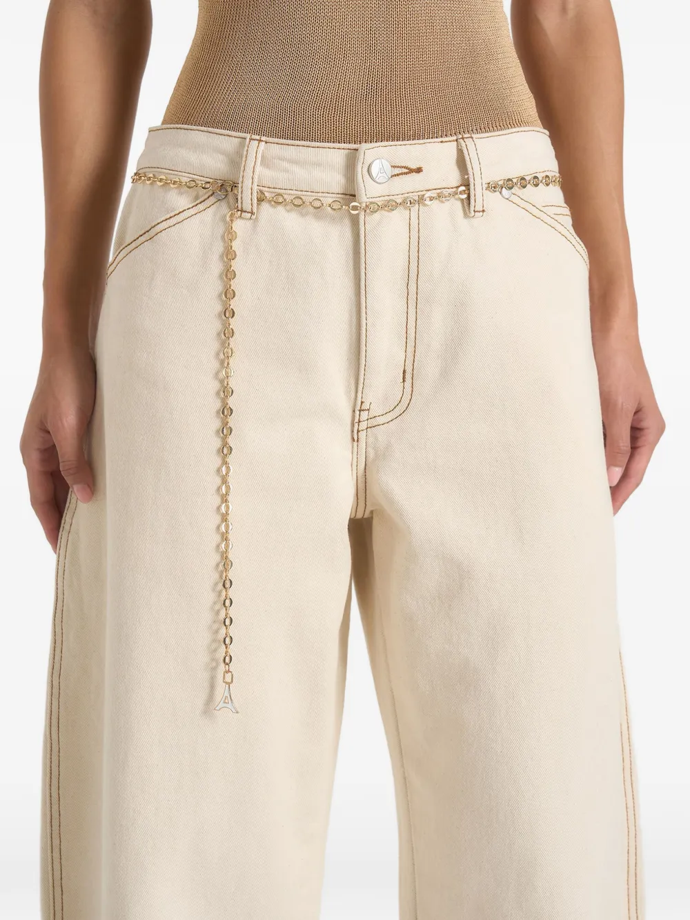 Manière De Voir Enora zandloper jeans met ketting Beige