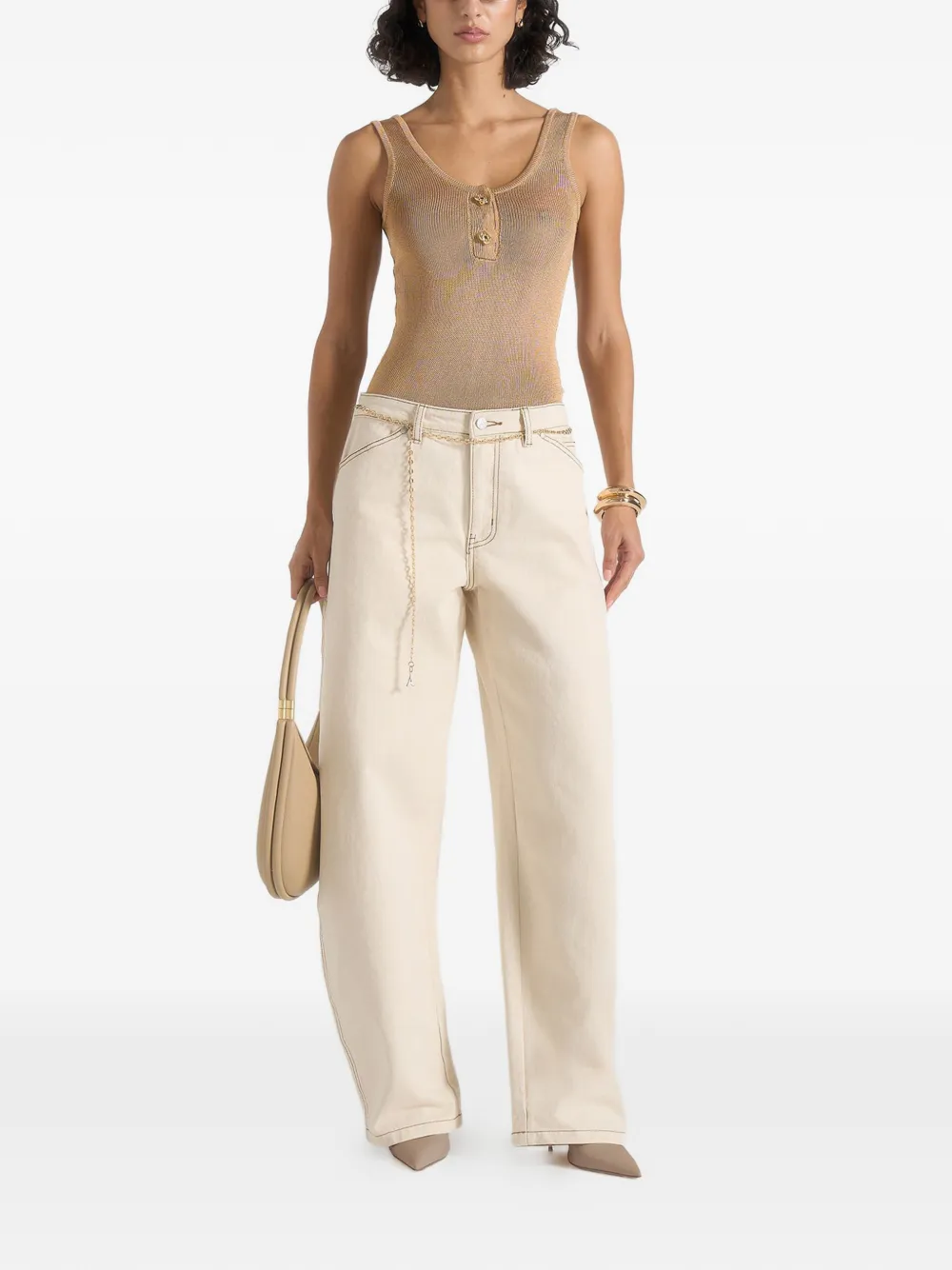 Manière De Voir Enora zandloper jeans met ketting Beige