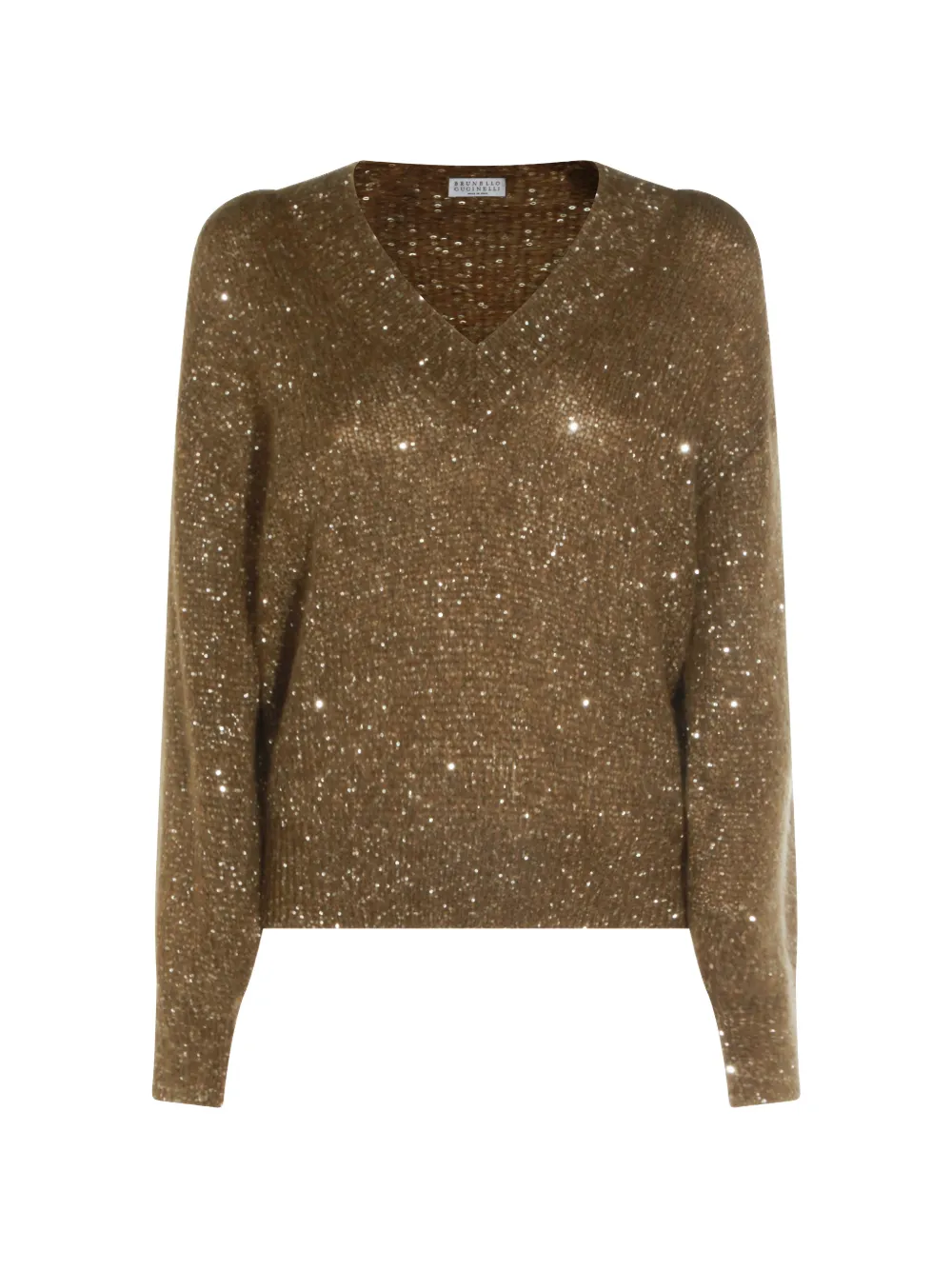 Brunello Cucinelli sequin-embellished V-neck sweater - Braun