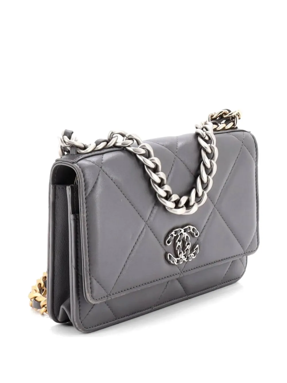  Chanel Pre-owned Sac à Bandoulière 19 Wallet On Chain En Cuir D'agneau Matelassé à Bride Chaîne - Gris 