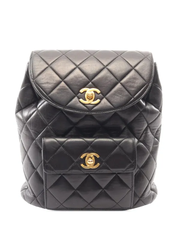 Chanel Pre-owned 1997-1999 CC Quilted Lambskin Backpack in Black