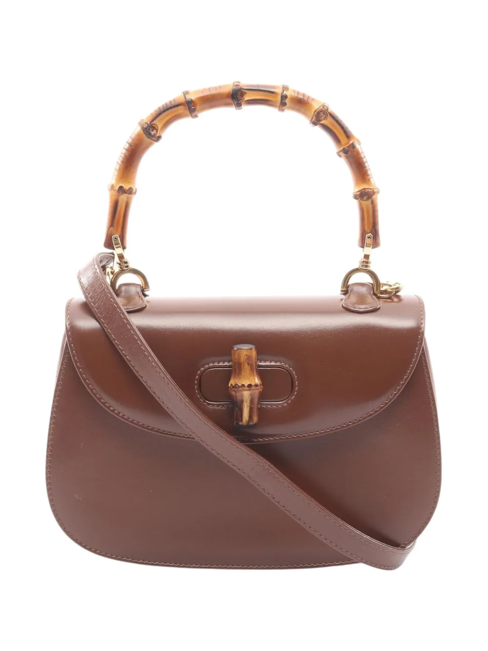 Gucci Pre-Owned Borsa a tracolla Night piccola in pelle di vitello e bambù XX secolo - Marrone