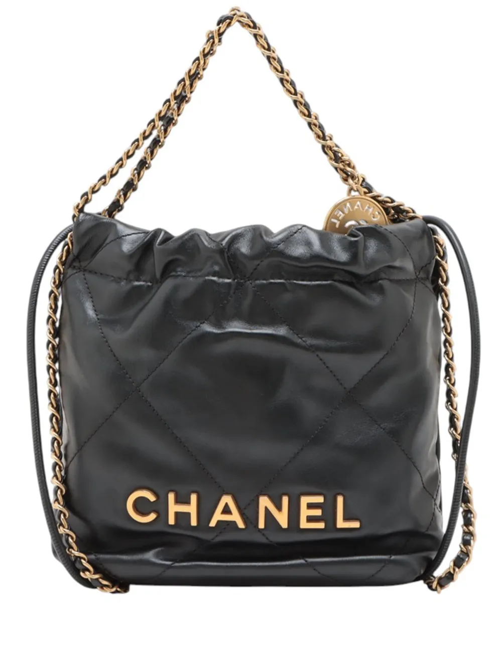 CHANEL Pre-Owned 2021-2026 Mini Shiny Calfskin 22 Handbag satchel - Black
