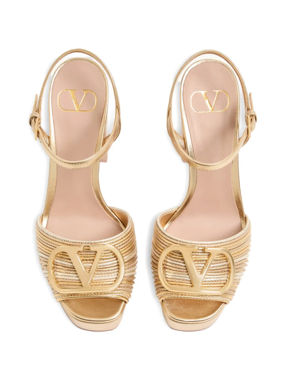 Valentino Garavani VLogo Signature metalen platformsandalen met Cornely borduurwerk 115 mm Goud