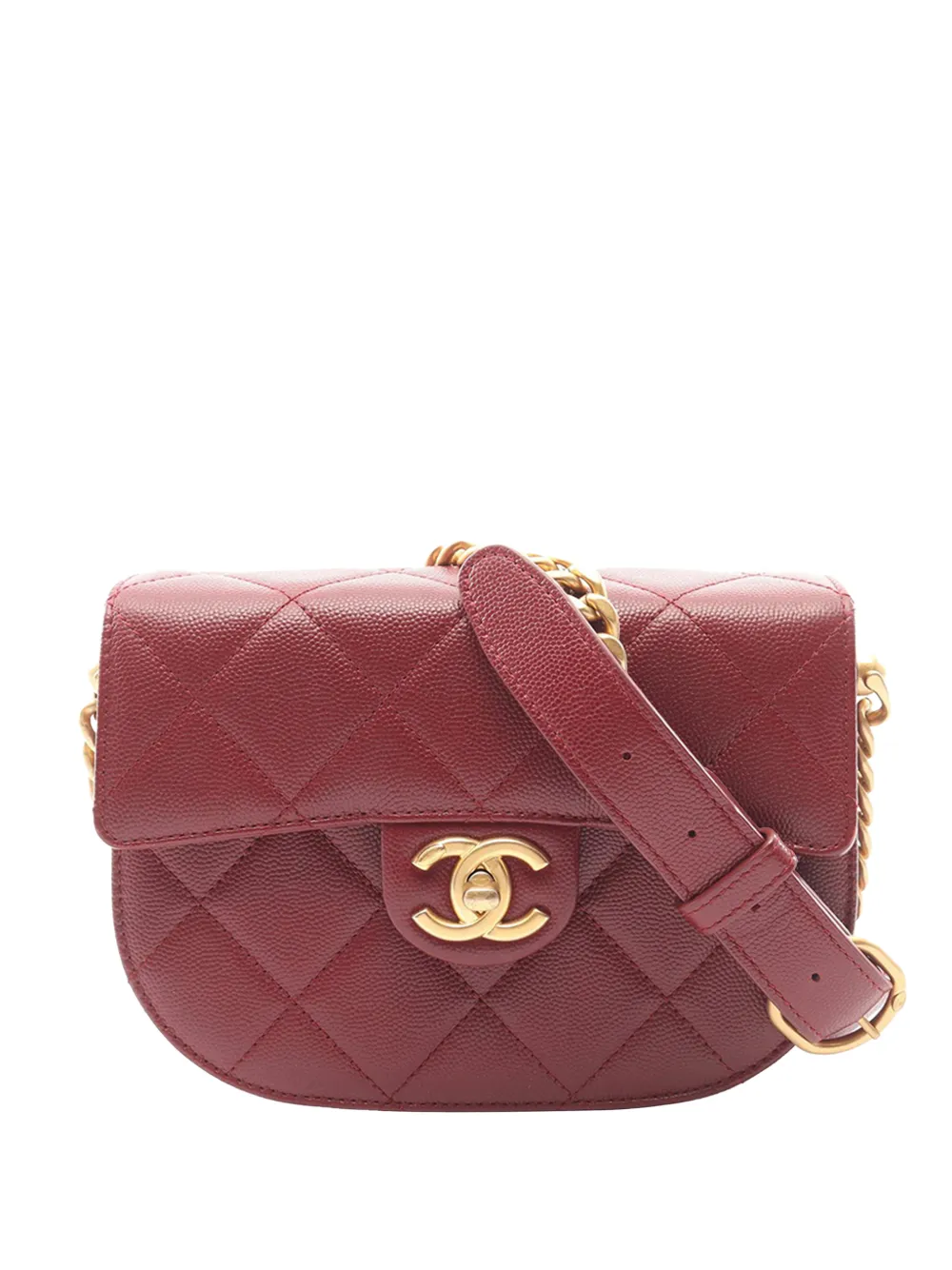 CHANEL Pre-Owned 2021-2026 CC Quilted Caviar Round Moon Messenger Flap crossbody bag - Red