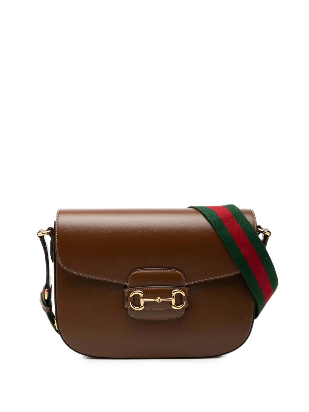 Gucci Pre-Owned 2000-2015 Large Calfskin Web Horsebit 1955 crossbody bag - Braun