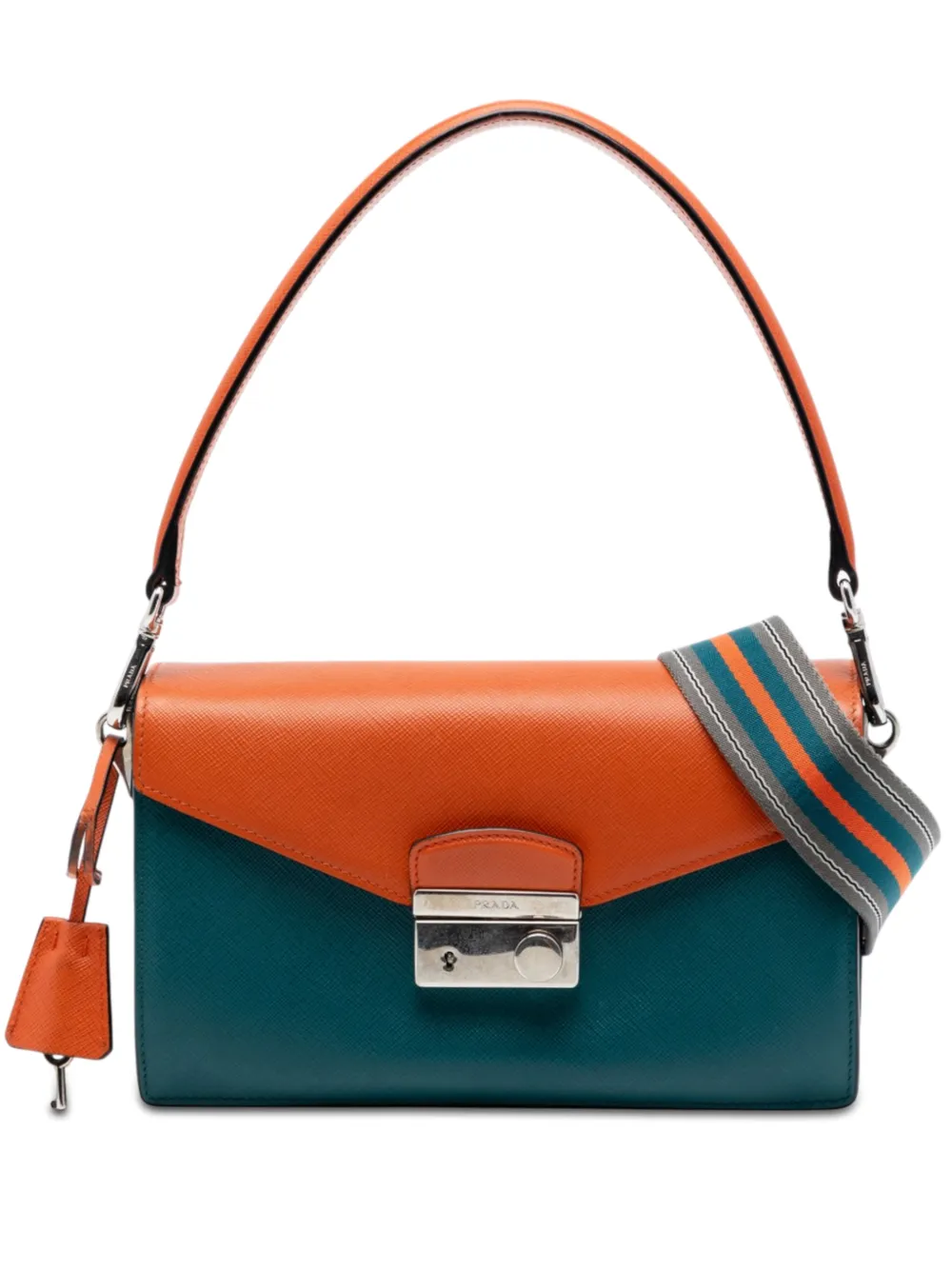 Prada Pre-Owned 2010-2026 Bicolor Saffiano Lux Sound Lock satchel - Blu
