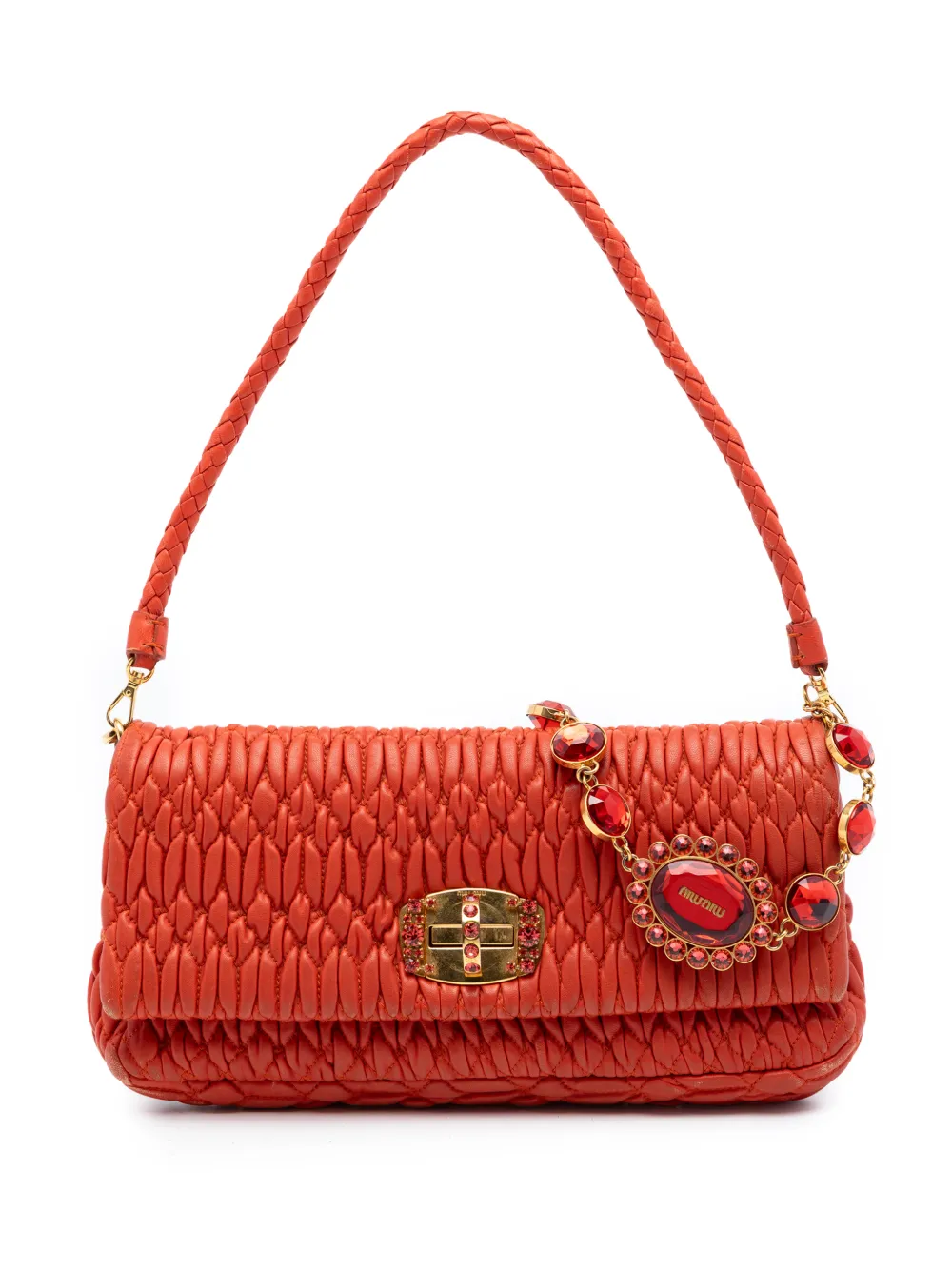 Miu Miu Pre-Owned 2010-2026 Matelasse Nappa Crystal Chain satchel - Arancione