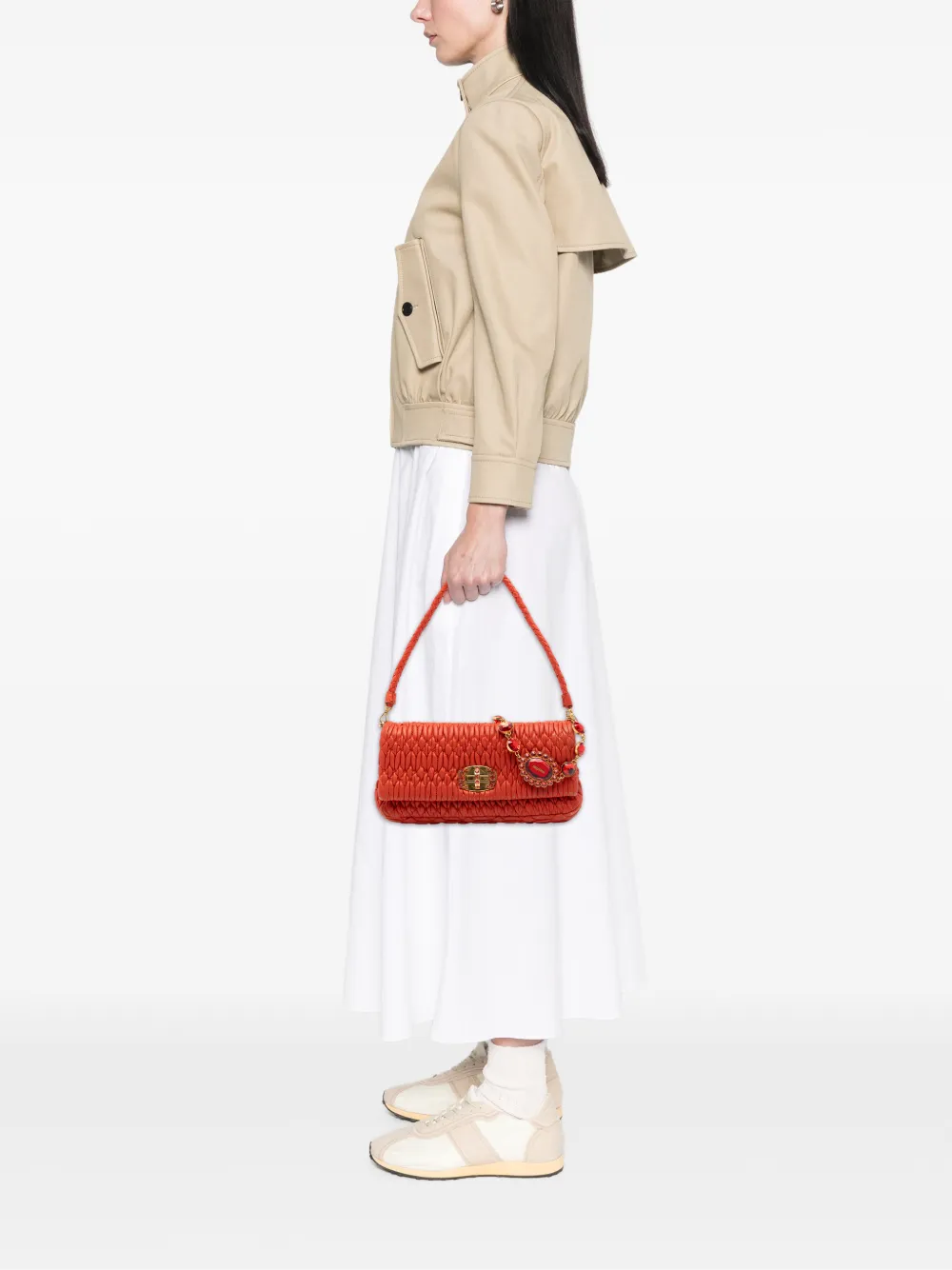  Miu Miu Pre-owned Bolso Satchel De Piel De Napa Y Matelassé Con Cristales Y Cadena 2010-2026 - Naranja 