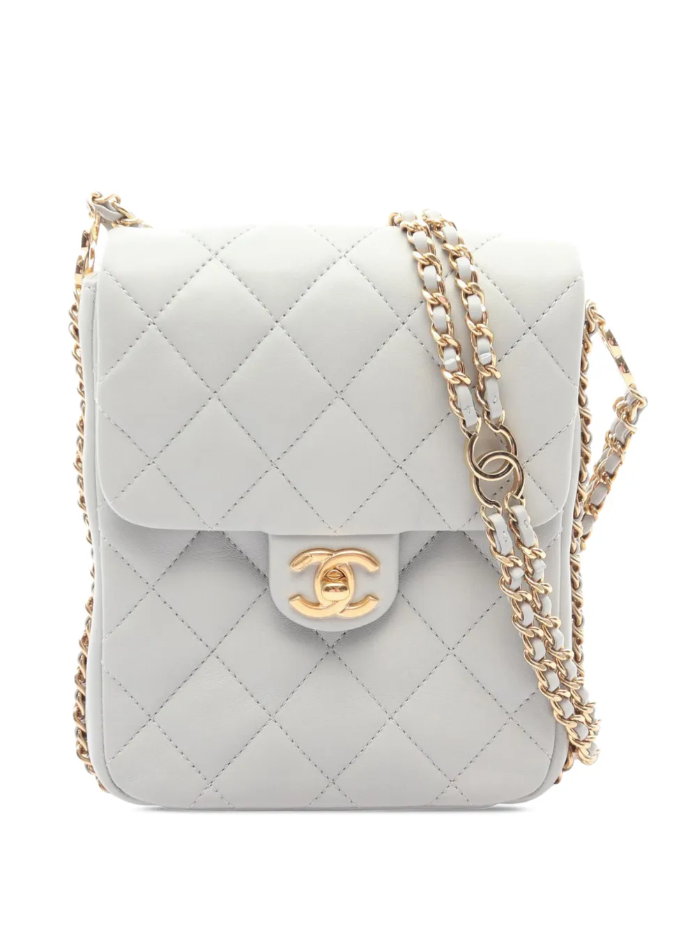 CHANEL Pre-Owned 2021-2026 CC Quilted Lambskin Phone Holder with Chain crossbody bag - Blue