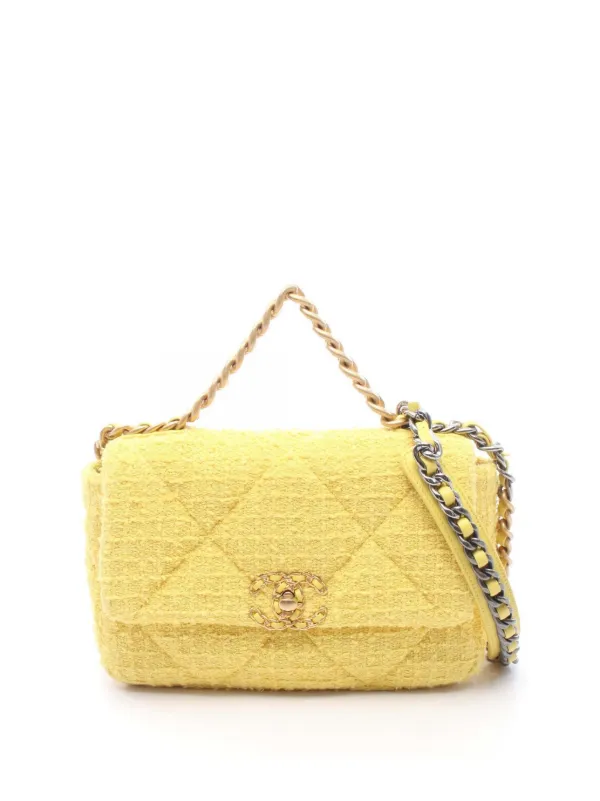 Chanel Pre-owned 2021-2026 Medium Tweed 19 Flap Satchel in Yellow