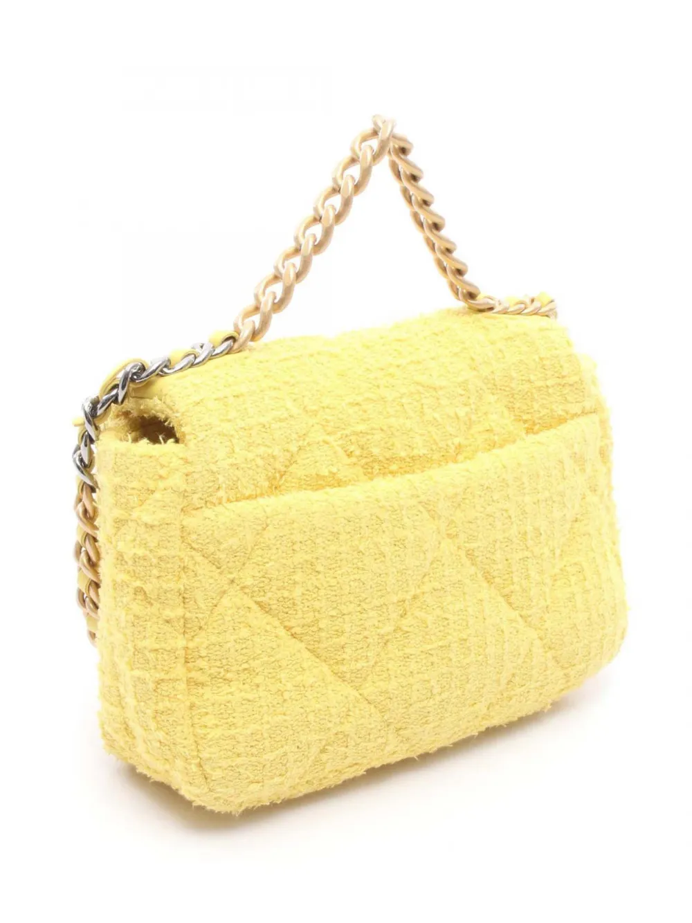 Chanel Pre-owned 2021-2026 Medium Tweed 19 Flap Satchel in Yellow, view 3
