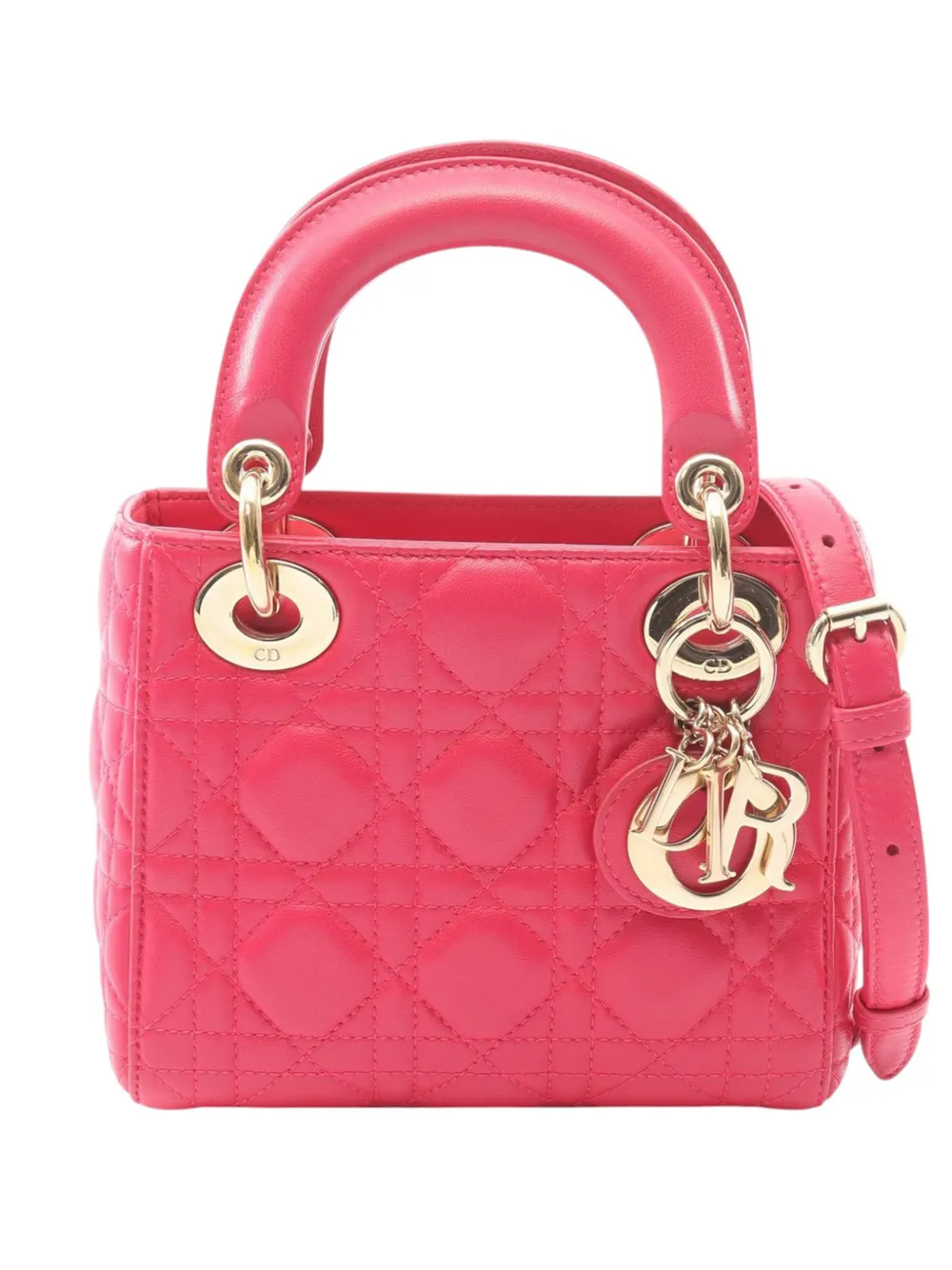 Christian Dior Pre-Owned Borsa a tracolla Lady Dior mini in pelle di agnello con motivo Cannage 2010-2026 - Rosa