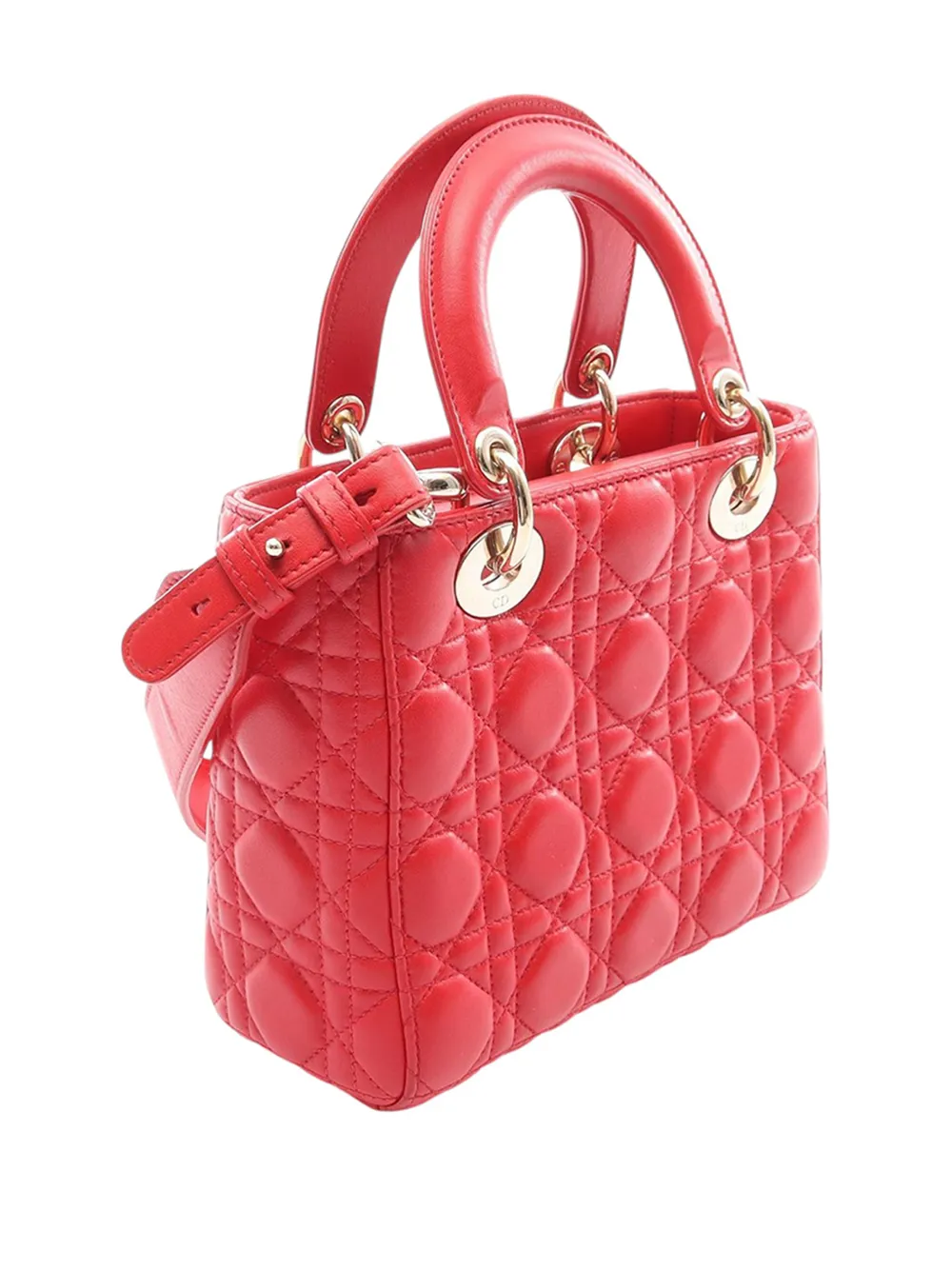 Dior Pre-owned 2010-2026 Small Calfskin Cannage My Abcdior Lady Dior Satchel in Red, view 3