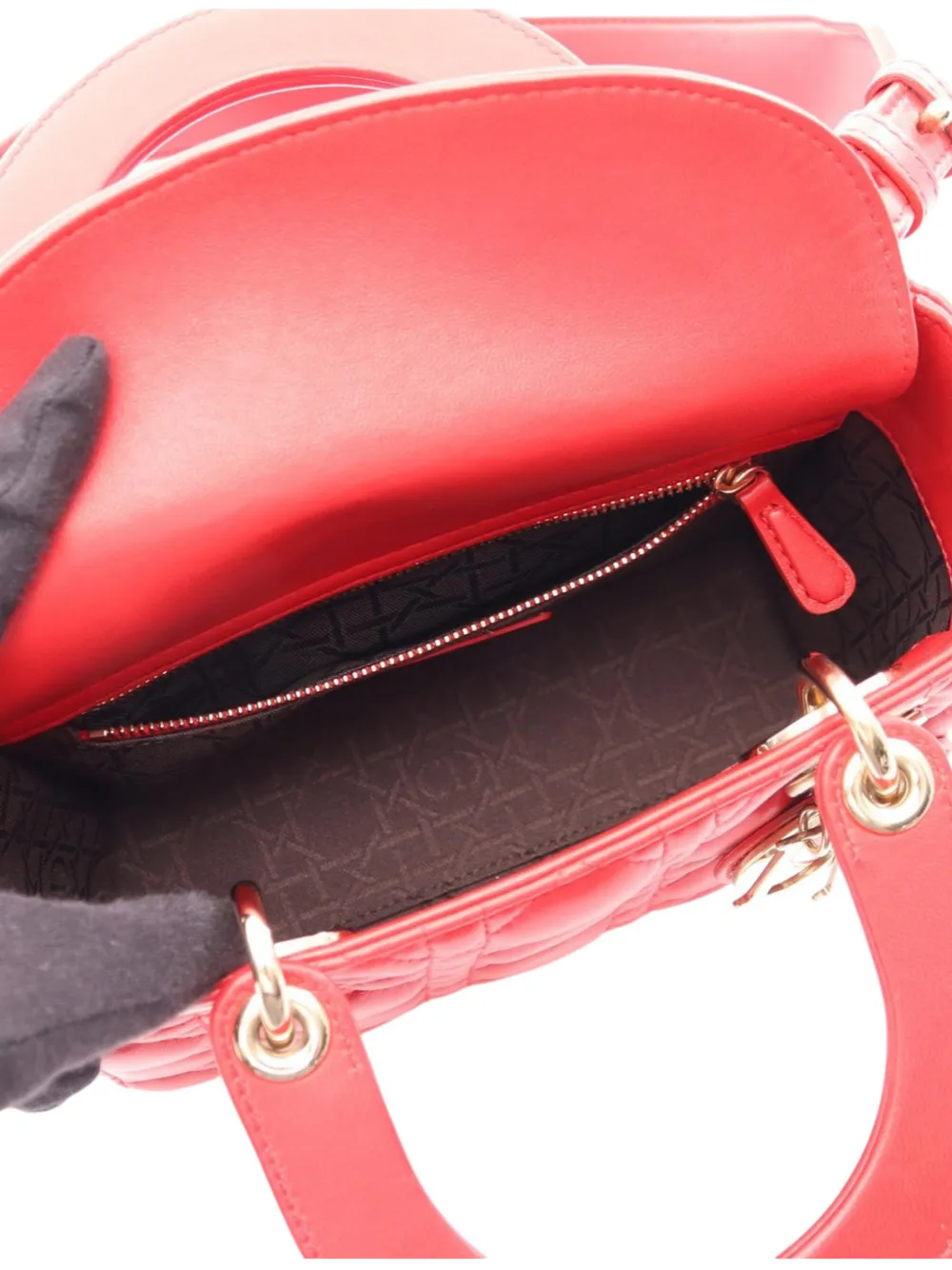 Dior Pre-owned 2010-2026 Small Calfskin Cannage My Abcdior Lady Dior Satchel in Red, view 4