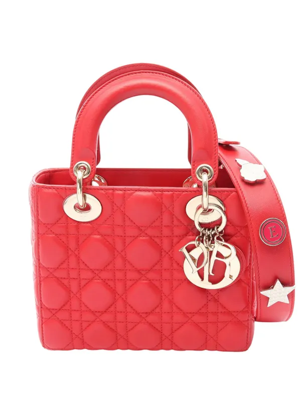 Dior Pre-owned 2010-2026 Small Calfskin Cannage My Abcdior Lady Dior Satchel in Red