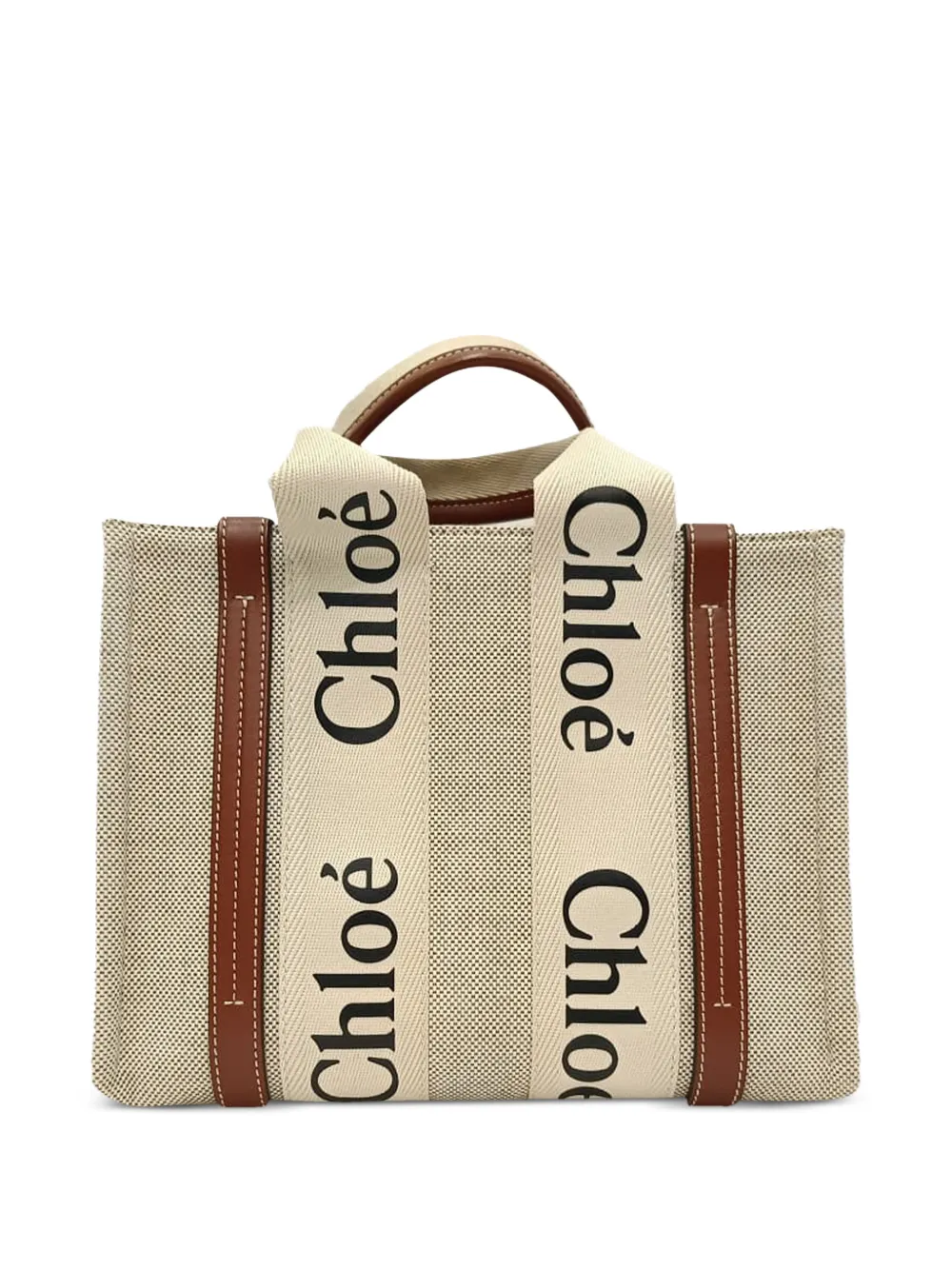 Chloé Vintage Woody logo-strap tote bag - Toni neutri
