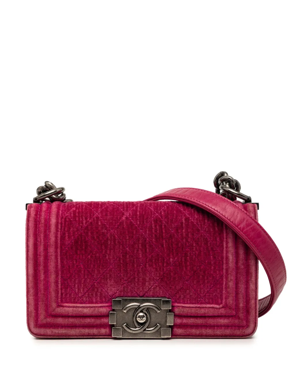 CHANEL Pre-Owned Borsa a tracolla Boy Flap piccola in velluto trapuntato 2012-2013 - Rosa