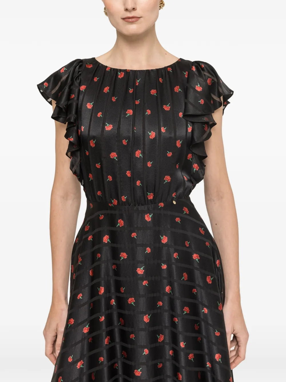 NISSA floral-print midi dress - Schwarz