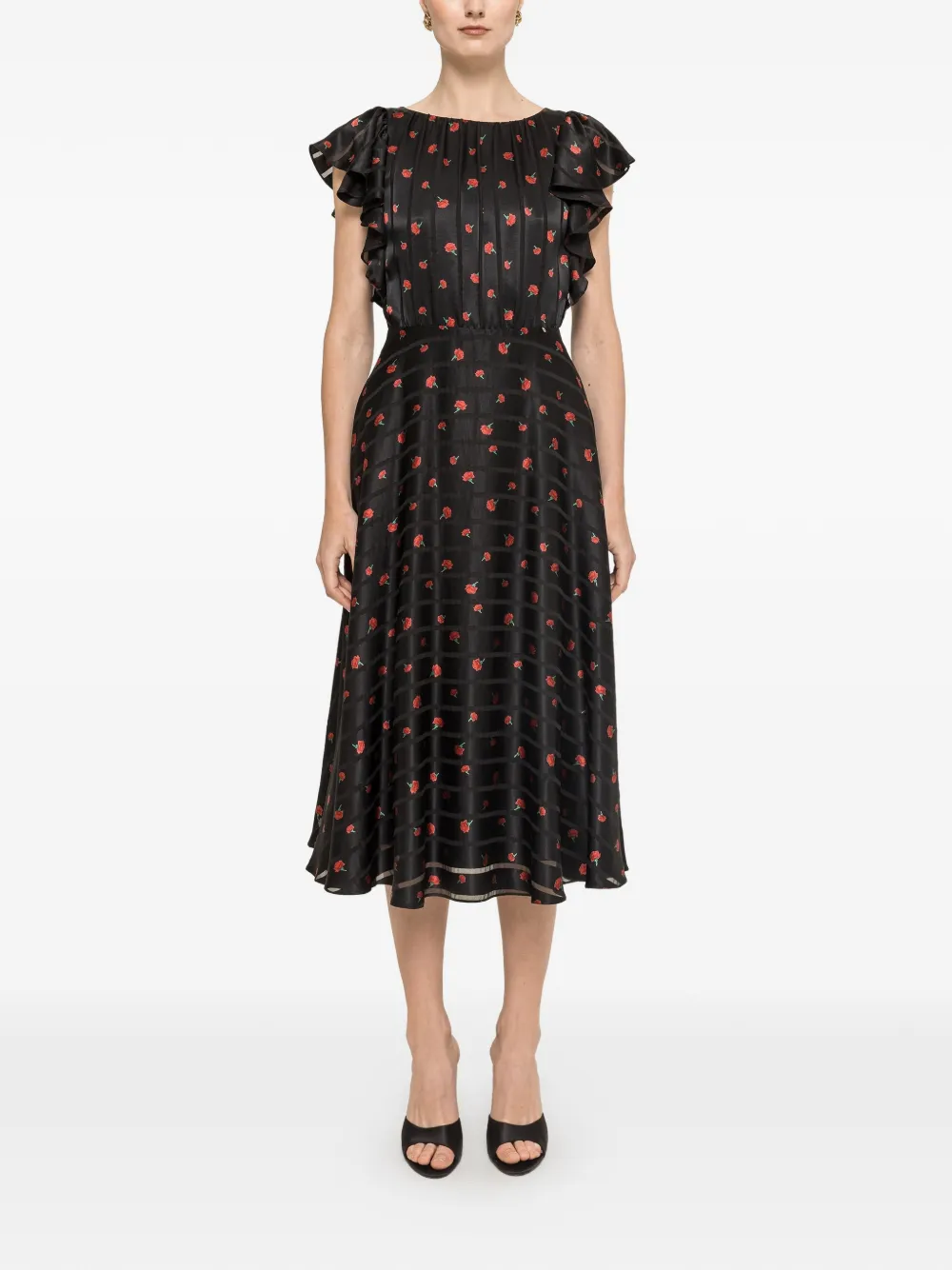 NISSA floral-print midi dress - Nero
