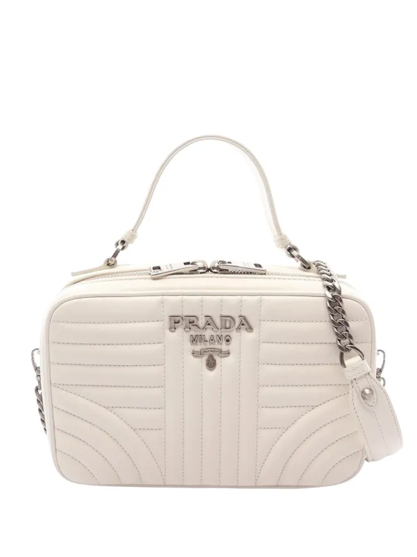 Prada Pre-owned 2010-2026 Soft Calf Diagramme Satchel in White