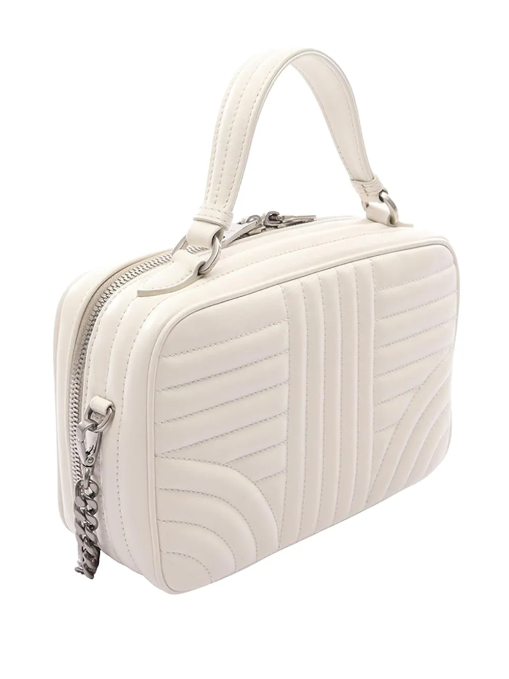 Prada Pre-owned 2010-2026 Soft Calf Diagramme Satchel in White, view 3