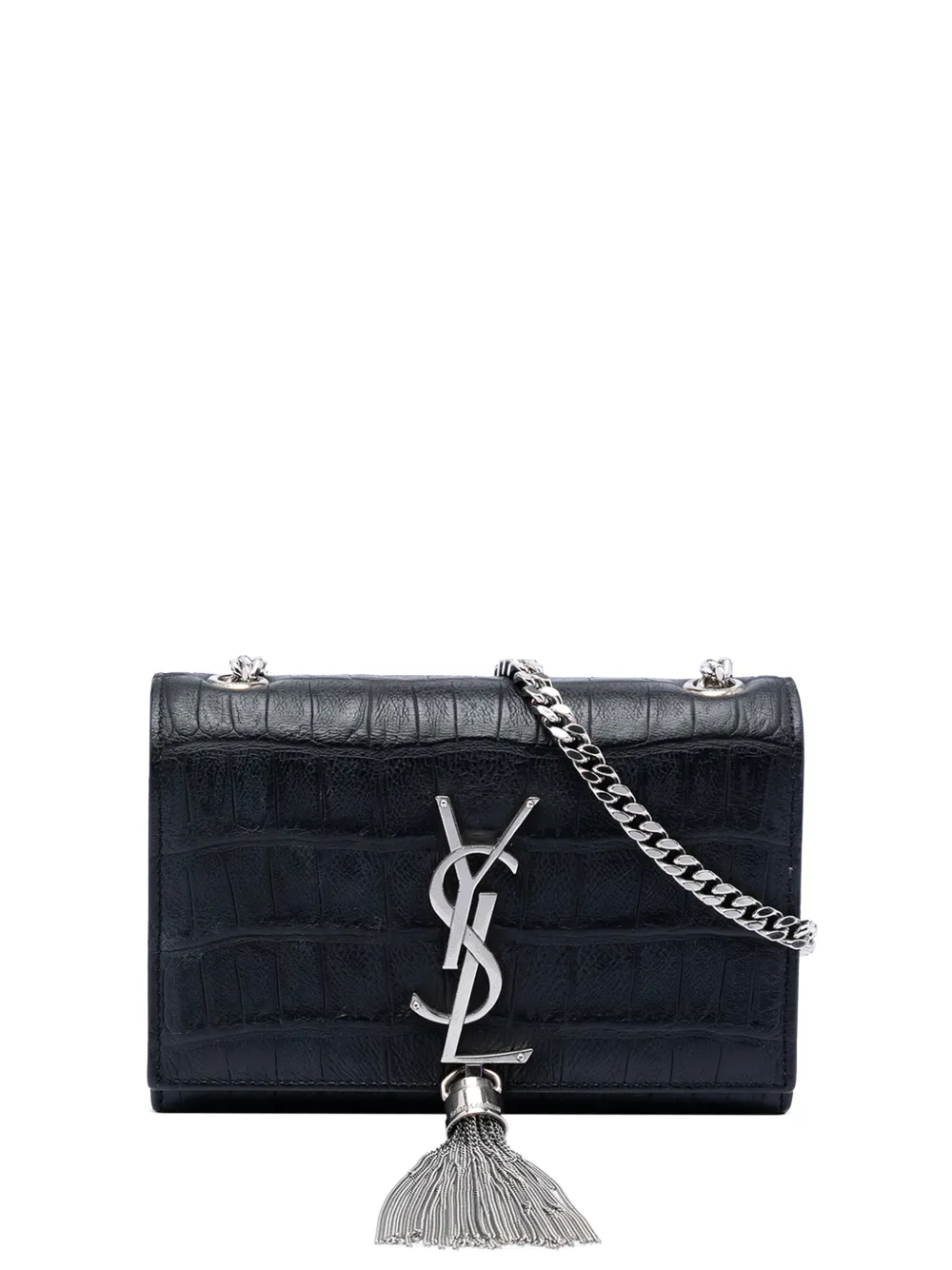 Saint Laurent Pre-Owned 2015 Small Croc Embossed Leather Monogram Kate Tassel crossbody bag - Nero