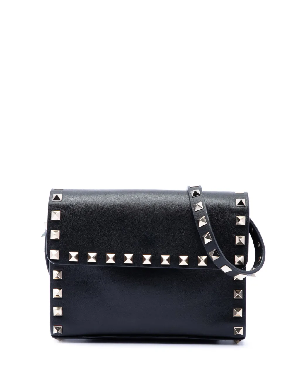 Valentino Garavani Pre-Owned 2000-2017 Small Vitello Monochrome Rockstud Flap crossbody bag - Nero