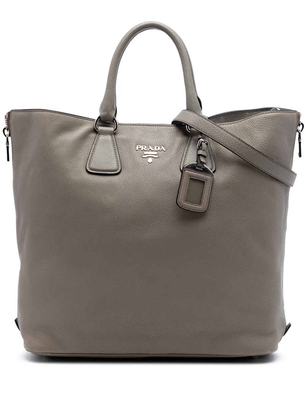 Prada Pre-Owned 2010-2026 Vitello Daino Side Zip Convertible Tote satchel - Marrone