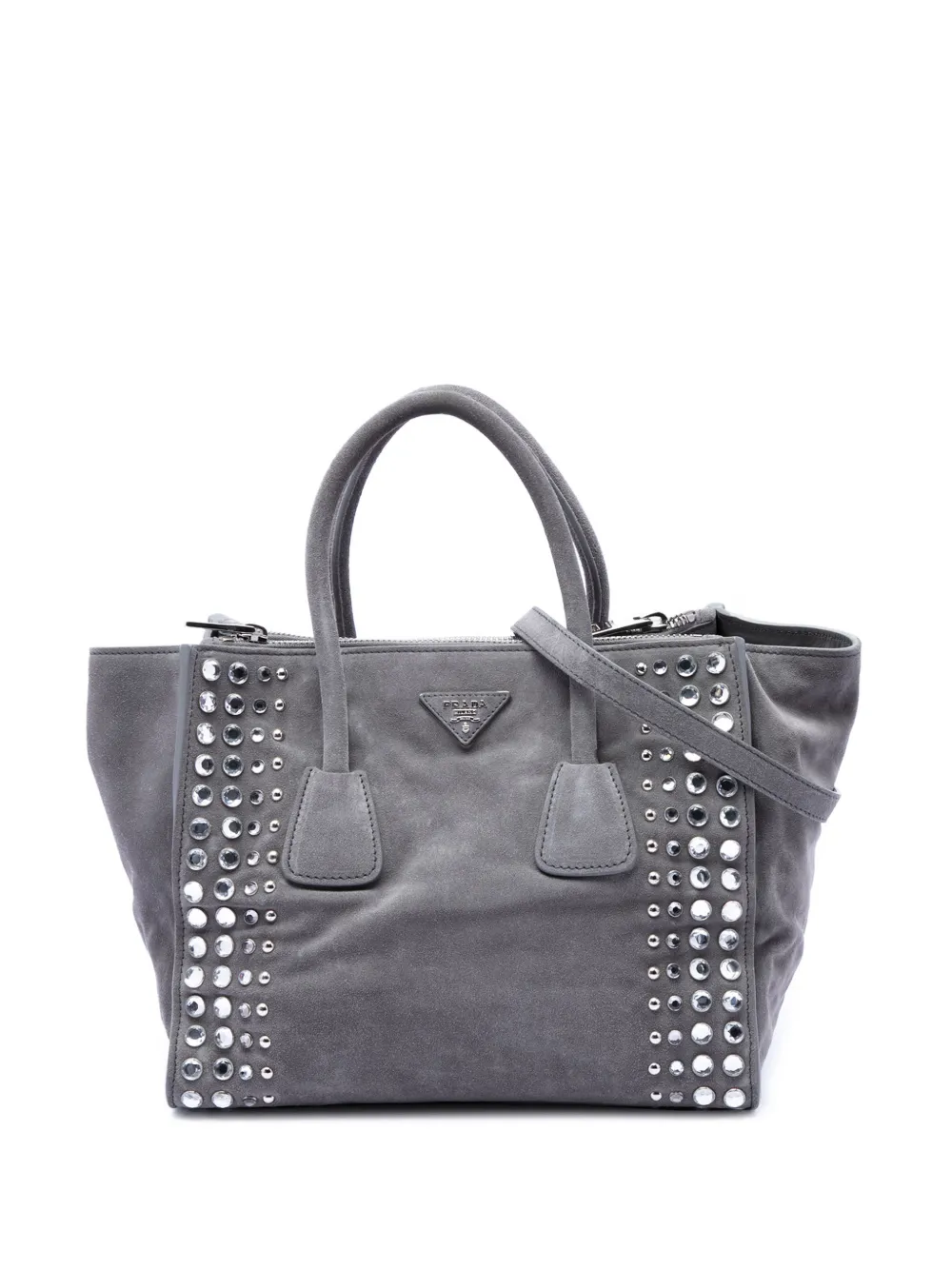 Prada Pre-Owned 2010-2026 Scamosciato Strass Studded Twin Pocket satchel - Grigio